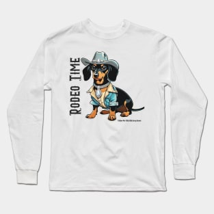 RODEO TIME (Black and tan dachshund wearing blue cowboy hat) Long Sleeve T-Shirt